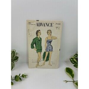 Swim Suit Playsuit Jacket Size 14 Pattern 7130 Coverup Beach Vintage 50s CUT b32